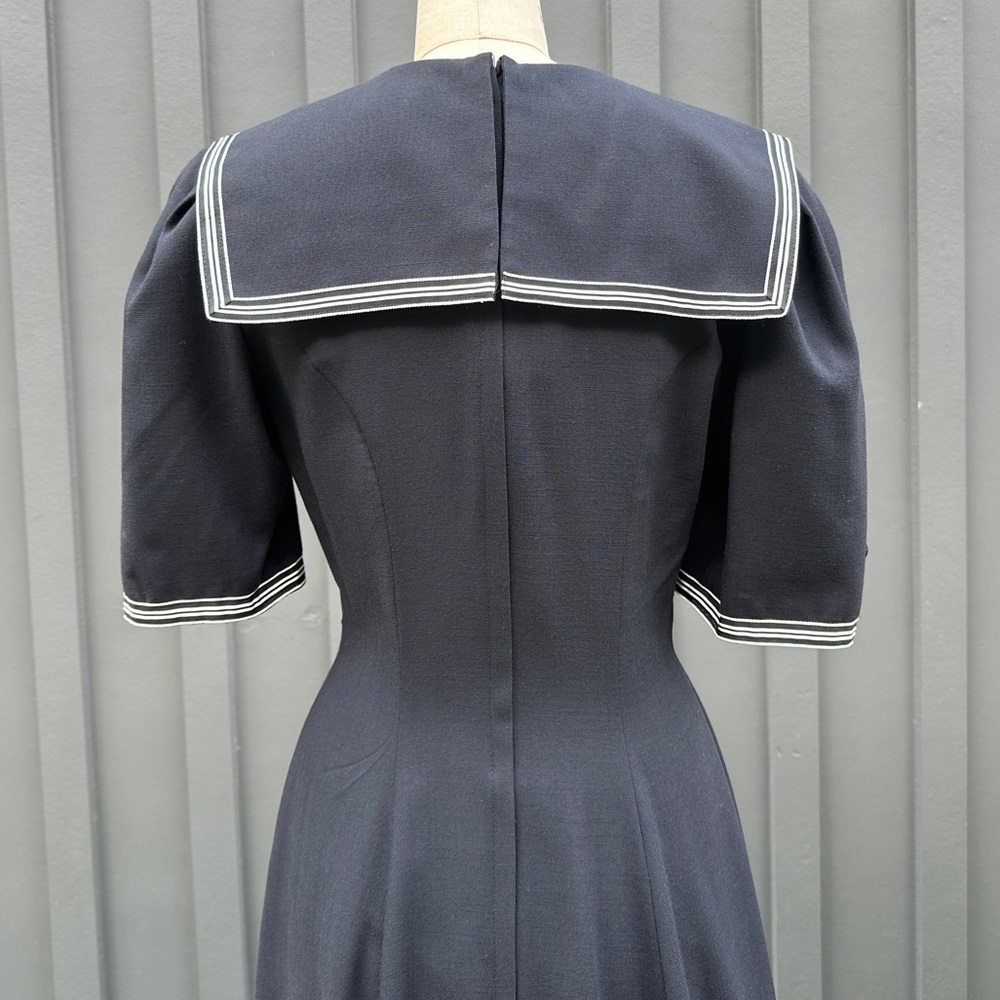 Vintage 1980s “American Design” Black Sailor Fuku Collar Short Sleeve Maxi Dress - Picture 6 of 15